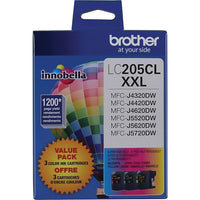 Brother LC205 TriColour Ink Cartridges, 3 Pack (LC2053PKS)-Yields up to 1,200 pages total