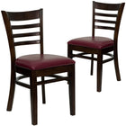 Flash Furniture HERCULES Series Ladder Back Walnut Wood Restaurant Chairs with Burgundy Vinyl Seat - 2 Pack-Ladder Back Design