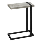 Monarch Specialties 2858 Accent Table - Grey Reclaimed Wood-Look/Black Metal-C-shaped accent table with a thick, rectangular tabletop in a grey reclaimed wood-look finish