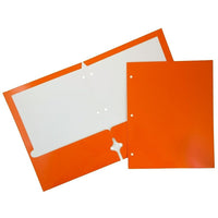 JAM Paper 2 Pocket Laminated Glossy 3 Hole Punched School Folders, Orange, 25 Pack-Orange Glossy Cardstock Folders