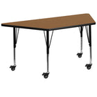 Flash Furniture Mobile 30''W x 60''L Trapezoid Activity Table, Oak Laminate Top, Adjustable Preschool Legs (XUA3060TRPOKTPC)-Oak/Chrome, Laminate, Steel