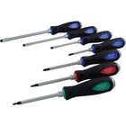 Gray Tools 7 Piece Assorted Comfort Grip Screwdrivers Set, Slotted, Phillips & Square Recess-Contains: Slotted .04 X 13/64" Tip (4" Blade Length), .05 X 1/4" Tip (6" Blade Length), .05 X 5/16" Tip 7" Blade Length), Phillips #1 (3" Blade Length) & #2 (4" Blade Length)and Square Recess #1 (4" Blade Length) & #2 (4" Blade Length).