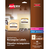 Avery Pearlized Ivory Laser/Inkjet Permanent Print-to-the-Edge Rectangular Labels, 3" x 3-3/4", 48 Pack (22823)-Permanent, Rectangular label