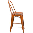 Flash Furniture Commercial Grade 24" High Distressed Orange Metal Indoor-Outdoor Counter Height Stool with Back-Seat Drain Hole assists in drying