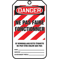 Accuform Signs - Étiquettes De Verrouillage, Plastique, 3-3/8po La X 5-7/8po H, Français, paquet de 25-Hauteur 5-7/8po