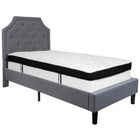Flash Furniture Brighton Twin Size Tufted Upholstered Platform Bed with Memory Foam Mattress - Light Grey Fabric-Bed
