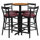 Flash Furniture 24" Round Natural Laminate Table Set with X-Base & 4 Two-Slat Ladder Back Metal Barstools - Burgundy Vinyl Seat-Bar Height Table and Stool Set