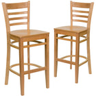 Flash Furniture HERCULES Series Ladder Back Natural Wood Restaurant Barstools - 2 Pack-Ladder Back Design