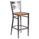 Flash Furniture Tabouret de restaurant en métal de la série HERCULES avec dossier en croix à enduit lustré siège bois naturel-Capacité de poids de 500 lb