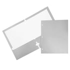 JAM Paper 2-Pocket Laminated Glossy 3 Hole Punched School Folders, Silver, 100 Pack (385GHPsib)-Silver