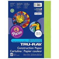 Pacon Tru-Ray Construction Paper - 9" x 12" - Brilliant Lime - 250 Sheets (PAC103423)-Heavy 76 lb. 100% vat-dyed sulphite with longer, stronger fibers.