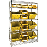 Kleton Heavy-Duty Wire Shelving Units With Storage Bins, 5 Tiers, 48" W x 74" H x 24" D - Yellow-Depth: 24"