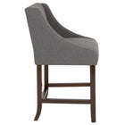 Flash Furniture Carmel 24" High Transitional Walnut Counter Height Stool with Accent Nail Trim in Dark Grey Fabric-Dark Grey Fabric Upholstery