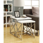 Monarch Specialties 3025 Nesting Table - Glossy White/Chrome Metal - 2 Pack-Contemporary styled
