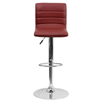 Flash Furniture Contemporary Vinyl Adjustable Height Barstool with Horizontal Stitch Back & Chrome Base - Burgundy-Contemporary Style Stool