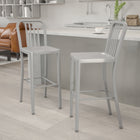 Flash Furniture Commercial Grade 30" High Silver Metal Indoor-Outdoor Barstool with Vertical Slat Back - 2 Pack-Screw Leveling Floor Glides