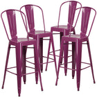 Flash Furniture Commercial Grade 30" High Purple Metal Indoor-Outdoor Barstool with Back-Curved Back with Vertical Slat