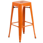 Flash Furniture Commercial Grade 30" Round Orange Metal Indoor-Outdoor Bar Table Set with 2 Square Seat Backless Stools-Designed for Indoor and Outdoor Use