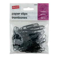 Staples Jumbo Vinyl-Coated Paper Clips - Black - 50 Pack-Vinyl clips slide easily