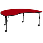 Flash Furniture Mobile 48"W x 72"L Kidney Thermal Laminate Activity Table - Red-Collaborative Kidney Activity Table