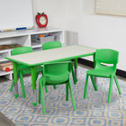 Flash Furniture 23.625"W x 47.25"L Rectangular Green Plastic Height Adjustable Activity Table Set with 4 Chairs-Set Includes Rectangular Table and 4 Stackable Chairs