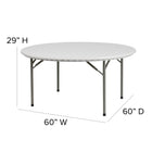 Flash Furniture 60" Round Granite Plastic Folding Table - White-Grey Powder Coated Locking Legs