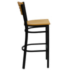 Flash Furniture Hercules Series Black Slat Back Metal Restaurant Bar Stool, Natural Wood Back & Seat-Natural Wood Slat Back Design