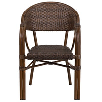 Flash Furniture Milano Series Cocoa Rattan Restaurant Patio Chair with Bamboo-Aluminum Frame-Stackable Cafe Chair