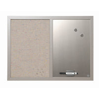 MasterVision Combo Silver Dry-Erase & Gray Fabric Bulletin Board - 18" x 24"-Combo board with magnetic dry-erase and fabric bulletin board surfaces