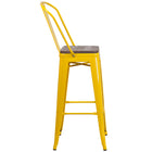 Flash Furniture 30" High Metal Barstool with Back & Wood Seat - Yellow-Textured Walnut Elm Wood Seat