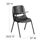 Flash Furniture Black Ergonomic Shell Chair with Right Handed Flip-Up Tablet Arm-Black Powder Coated Frame Finish with Plastic Floor Glides