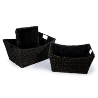Truu Design Braided Grass Storage Baskets, Set of 3, Black-Large: 15.75"L x 8"H x 11.75"W / Medium: 14"L x 7.5"H x 10"W / Small: 12"L x 6.5"H x 8"W