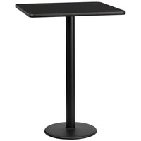 Flash Furniture 30'' Square Laminate Table Top, Black with 18'' Round Bar-Height Table Base (XUBK3030TR18B)-Bar Height Hospitality Table
