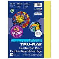 Pacon Corporation Tru-Ray Fade-Resistant Construction Paper - 9" x 12" - Lively Lemon - 300 Sheets (PAC103402)-Lively Lemon Construction Paper