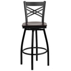 Flash Furniture HERCULES Black "X" Back Swivel Metal Barstool - Walnut Wood Seat-Set of 2 Metal Dining Bar Stools