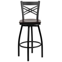 Flash Furniture HERCULES Black "X" Back Swivel Metal Barstool - Walnut Wood Seat-Set of 2 Metal Dining Bar Stools