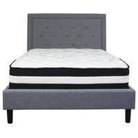 Flash Furniture Roxbury Full Size Tufted Upholstered Platform Bed with Pocket Spring Mattress - Light Grey Fabric-Full Platform Bed and Mattress Set