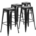 Flash Furniture - Tabouret de bar intérieur / extérieur de 30 po haut en métal noir sans dossier avec siège carré-Ensemble de 4 tabourets modernes empilables de style industriel