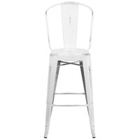 Flash Furniture 30" High Distressed Metal Indoor-Outdoor Barstool with Back - White-Bistro Style Barstool