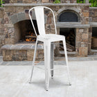 Flash Furniture Tabouret de bar pour l'intérieur et l'extérieur de 30 po haut. en métal blanc vieilli avec dossier-Patins en caoutchouc protecteur de plancher