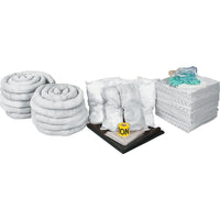 Zenith Safety 97-Gallon Spill Kits, Oil Only, Without Container-Contents: 100 Sorbent Pads (15" x 17"), 10 Sorbent Socks (3" x 120"), 8 Sorbent Pillows (8" x 18"), 1 Drain Cover (36 " x 36"), 1 Caution Tape (3" x 500'), 2 Pairs Nitrile Gloves, 2XL (11), 2 Pairs Safety Goggles (One Size), 2 Microporous Coveralls (X-Large), 10 Disposal Bags (26" x 36")