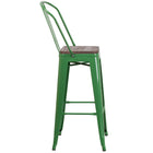 Flash Furniture 30" High Green Metal Barstool with Back & Wood Seat-Textured Walnut Elm Wood Seat