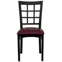 Flash Furniture HERCULES Series Black Window Back Metal Restaurant Chair - Burgundy Vinyl Seat-Metal Chair
