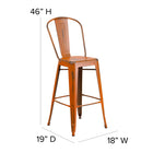 Flash Furniture Commercial Grade 30" High Distressed Orange Metal Indoor-Outdoor Barstool with Back-Lightweight Design