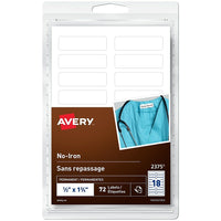 Avery No-Iron Writeable Permanent Clothing Labels, White, 1/2" x 1-3/4", 72 Pack (2375)-Make sure clothing always gets returned to its rightful owner with these no-iron fabric labels. They're great for jackets, school uniforms, baby clothes, blankets and backpacks. Just write with a permanent marker, peel and stick. The labels work with many fabrics and are durable enough to withstand multiple washer and dryer cycles. Keep your kids' clothing out of the lost-and-found with these no-iron labels. Perfect for 
