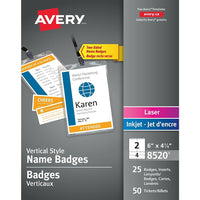 Avery Vertical Name Badges with Tickets Kit, 6” x 4-1/4”, 25 Pack-Vertical tags make a bigger impression and let you add more information such as agendas or maps