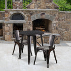 24'' Round Black-Antique Gold Metal Indoor-Outdoor Table Set with 2 Arm Chairs (CH-51080TH-2-18ARM-BQ-GG)-24"W x 24"D x 29"H