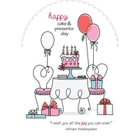 Millbrook Studios 5-3/8" x 7-3/4" Happy Cake & Presents Greeting Cards and Envelopes, 18 Pack (06227)-Printed on uncoated card stock