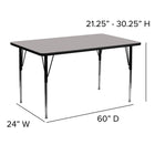 Flash Furniture 24''W x 60''L Rectangle Activity Table with 1.25'' High Pressure Top and Standard Height Adjustable Legs, Grey-16 Gauge Tubular Steel Legs