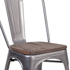 Flash Furniture Clear Coated Metal Stackable Chair with Wood Seat-Textured Walnut Elm Wood Seat